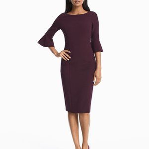 White House Black Market Body Perfecting Burgundy Ruffle Sleeve Sheath